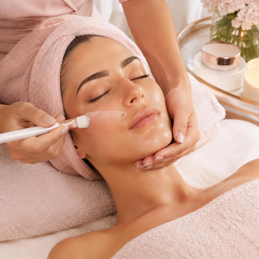 A relaxing custom facial treatment being applied in the studio