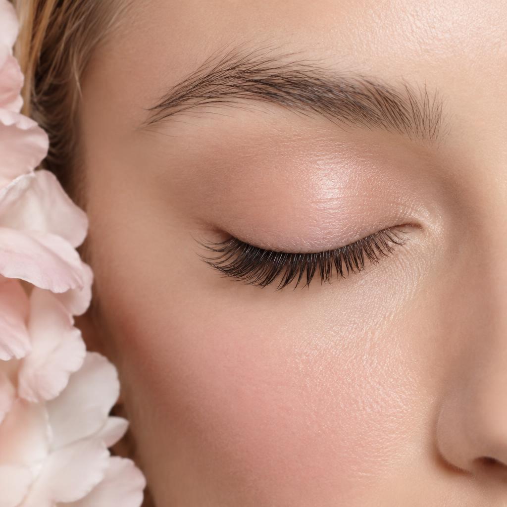 Close-up of naturally lifted and curled eyelashes